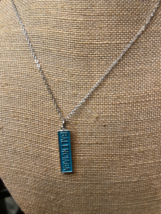 Balenciaga Silver Chain Necklace with Teal Logo Bar - Picture 4 of 5